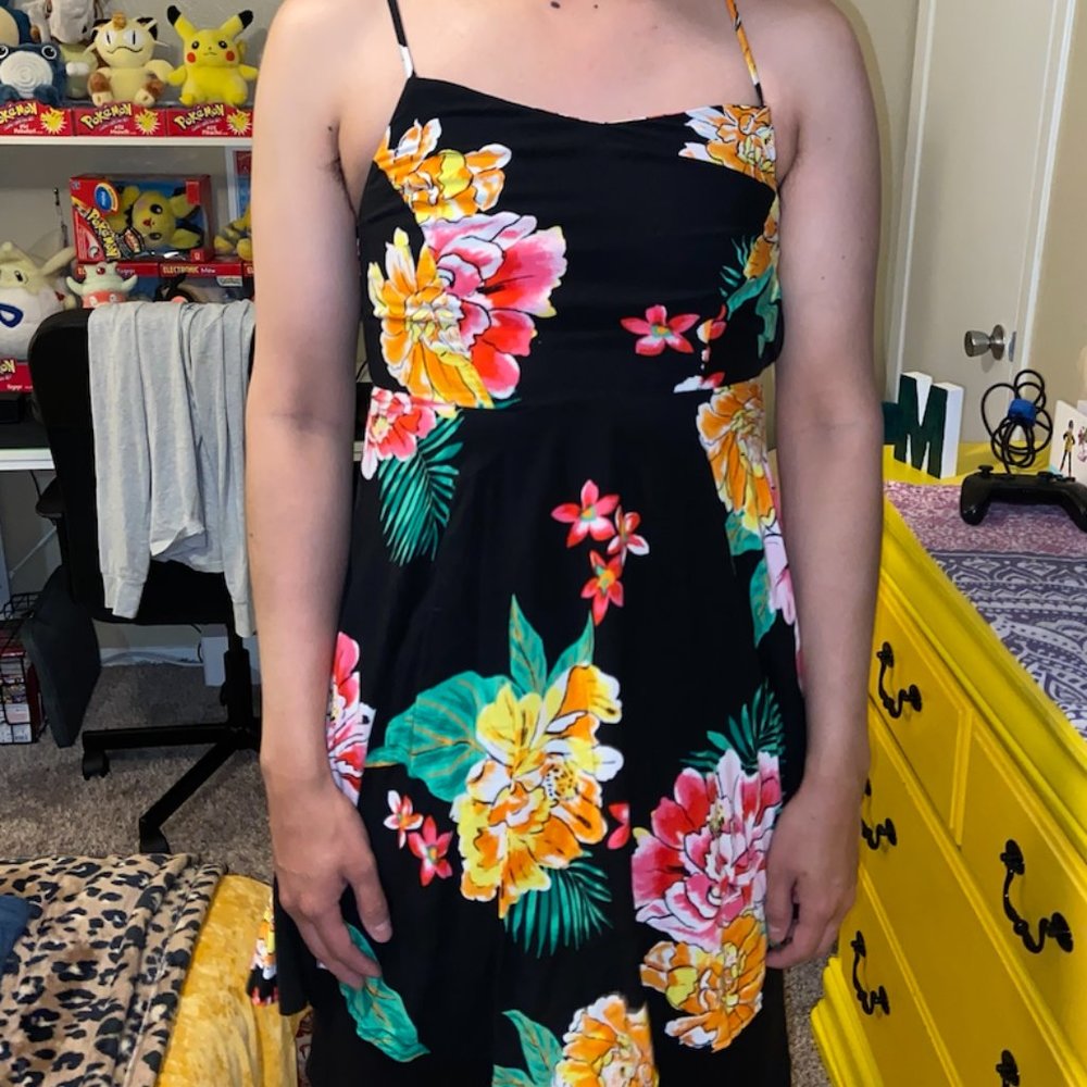 Black Hawaiian Floral Sundress